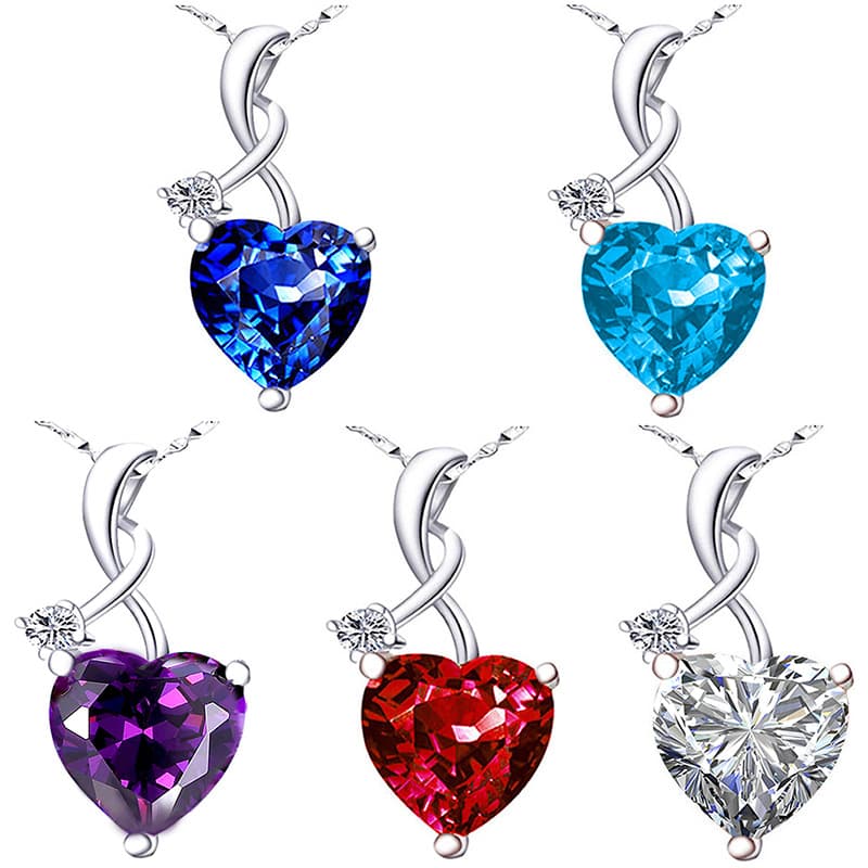 Zhen Rong ebay Hot Sale New Ruby Love Heart-shaped Pendant European and American Plated 925 Silver Sea Blue Topaz Necklace