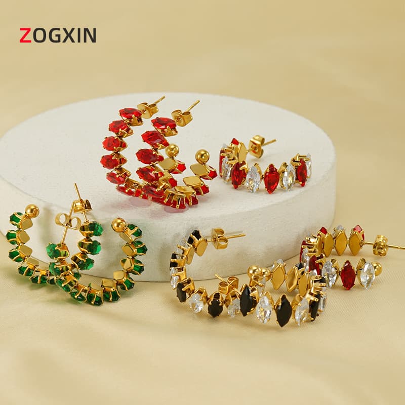European and American ins style retro temperament zircon earrings female niche high-grade round stainless steel earrings earrings wholesale