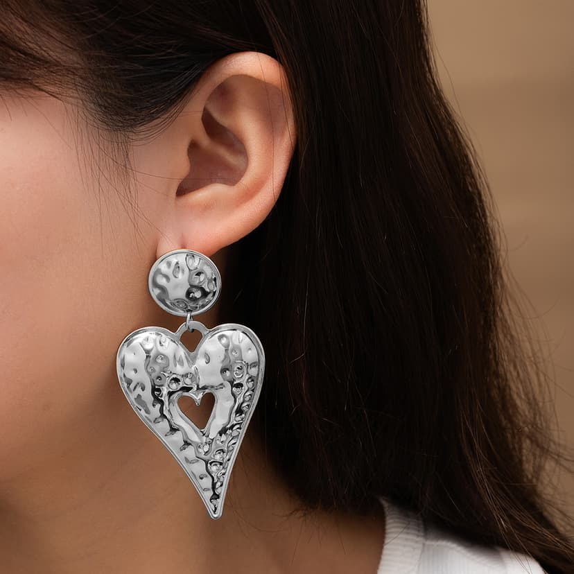 European and American Retro Exaggerated Metal Style Lava Pleated Texture Earrings Cross-Border Niche Design Heart Cut Out Earrings