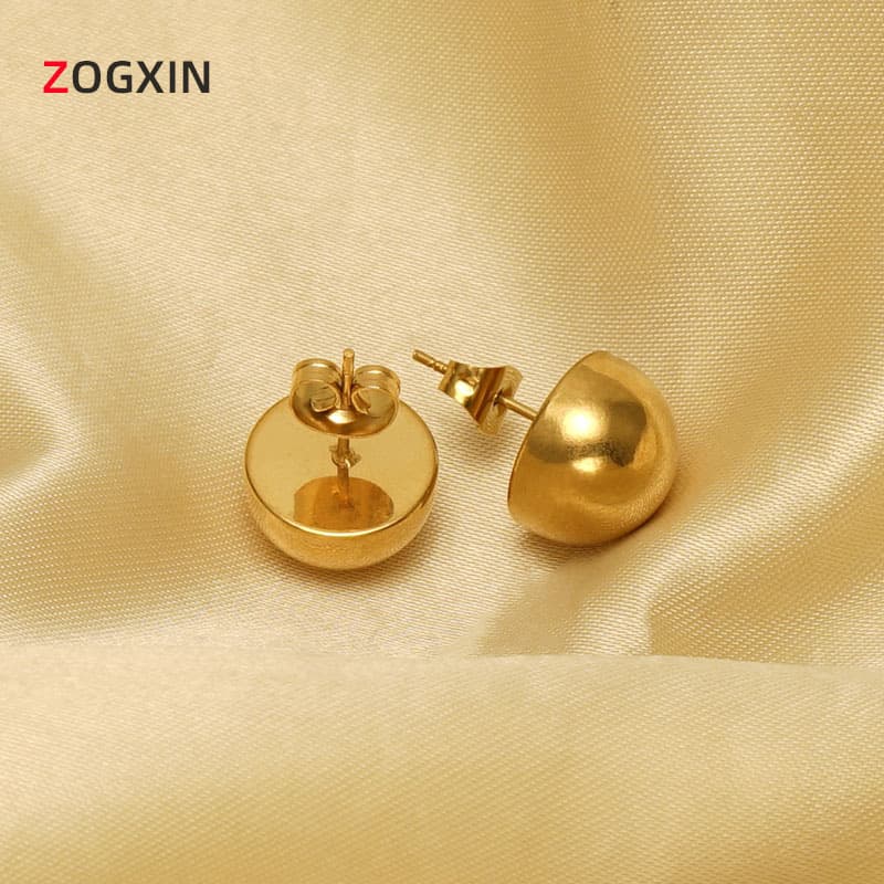 Cross-border trendy stainless steel design hemisphere smooth earrings women's niche European and American personality earrings wholesale