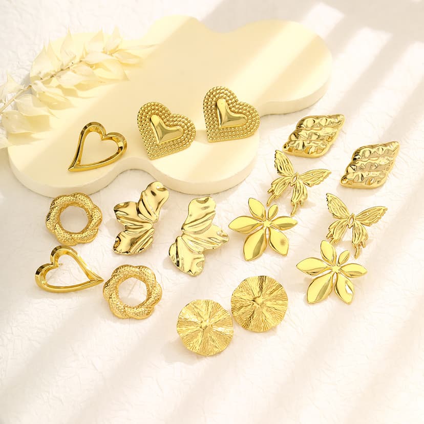 Cross-border simple metal style love maple leaf earrings retro niche irregular exaggerated geometric design earrings for women