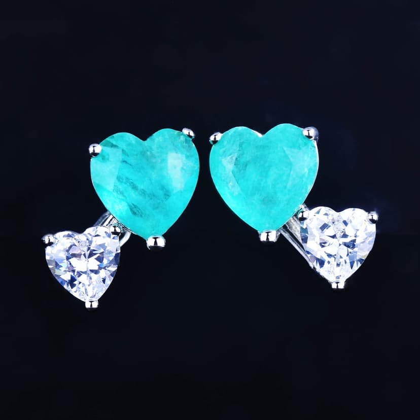 Cold Wind Ear Stud Ear Stud European and American Simulation Paraíba Blue Green Heart-shaped Ear Stud Spiral Ear Clip Earrings without Ear Holes
