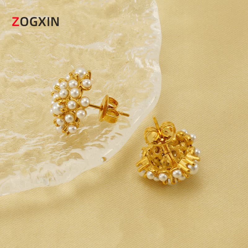 Cross-border stainless steel 18k pearl earrings female niche titanium steel retro fashion simple antique earrings earrings wholesale
