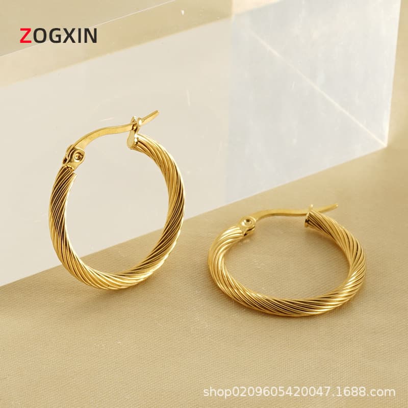 European and American style retro titanium steel twist twisted line earrings for women trendy niche simple gold-plated ring earrings earrings wholesale