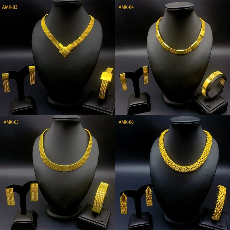Cross-Border Hot-Selling Jewelry Three-Piece Set Middle East Dubai Bride Wedding Set Necklace Bracelet Earrings Sand Gold Jewelry