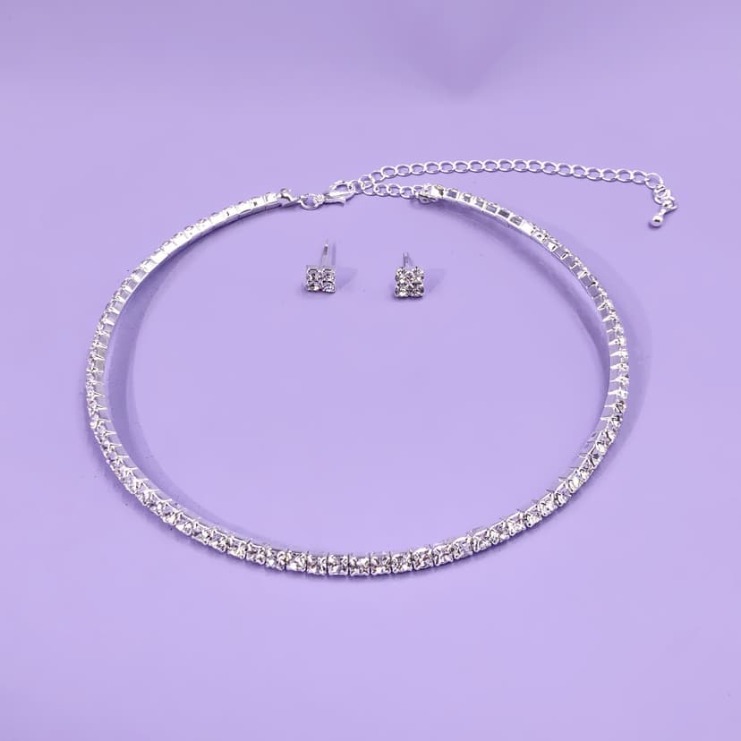 N6077 Wedding Jewelry Fashion Row Flash Diamond Geometric Necklace Collar Earrings suit bridge jewelry