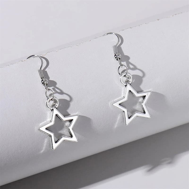 New European and American Cross-border Fashion Five-pointed Star Jewelry Popular Creative Metal Hollow Metal Star Earrings Ear Hook Women