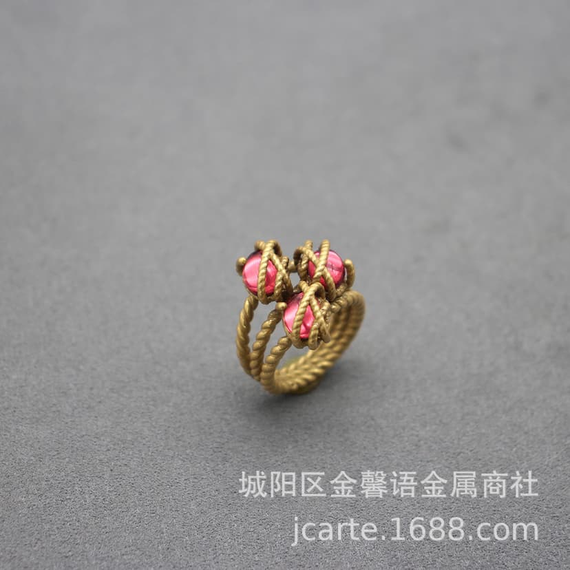 Middle Ancient Old Glaze Ring III Lucky Rose Red Ring free size Ring Plated Old Gold Glaze Jewelry