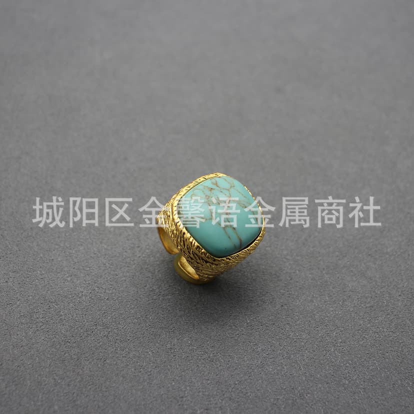 European and American Personality Ring Fashionable Oversized Square Turquoise Ring Lanagate Ring Fashion High-end Sense Accessories