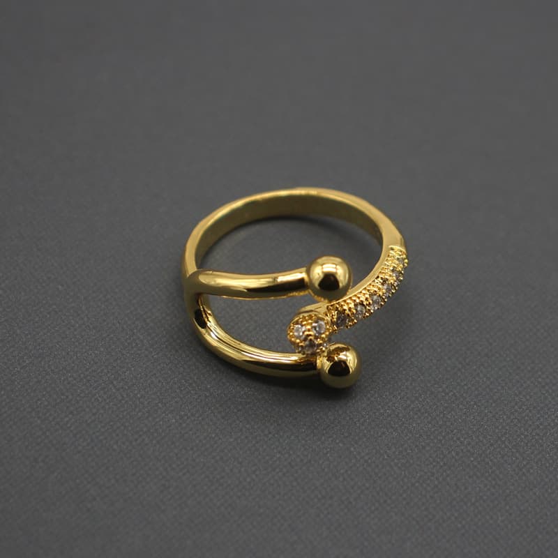 European and American Minimale Ring free size Adjustable Ring Copper Micro-inlaid Zircon 18K True Gold Electroplated Ring Horseshoe Buckle