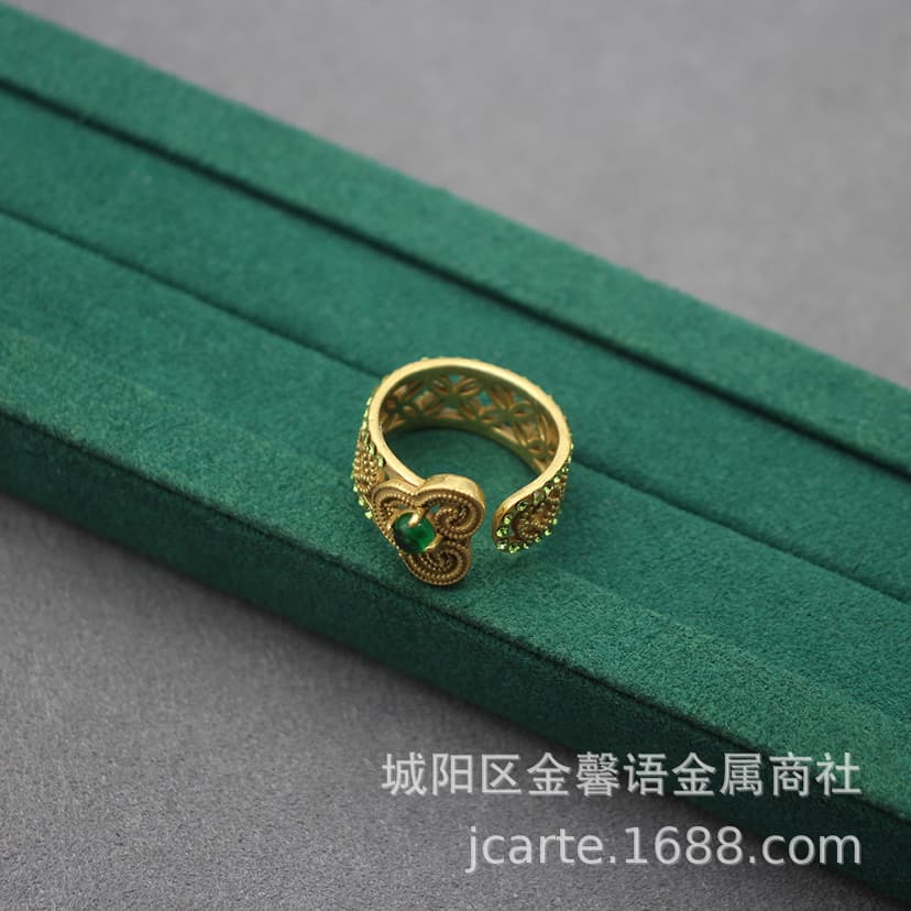 Adjustable Ring with Colorful Gemstones, Vintage Hollow-Out Design, Traditional Chinese Style Jewelry, Traditional Chinese Style Ring