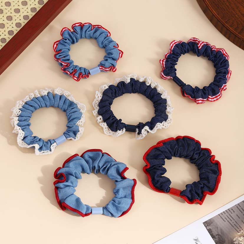 Korean Style Denim Blue Lace Soft, Fresh and Simple Ponytail Small Intestine Hair Tie High Elastic Hair Rope Headband Hair Accessories
