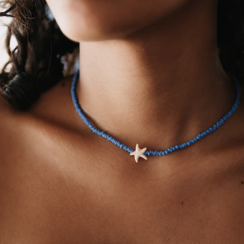 European and American Cross-Border Couple Bohemian Fashion Necklace, Hand-Beaded Clavicle Chain, Niche Personalized Starfish Pendant