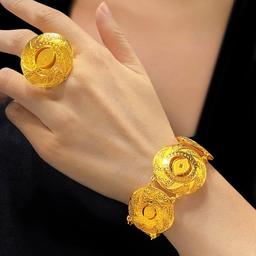 Vietnam sand gold light luxury bracelet ring suit Xinjiang Women's wedding jewelry cross-border TikTok live broadcast same style wholesale