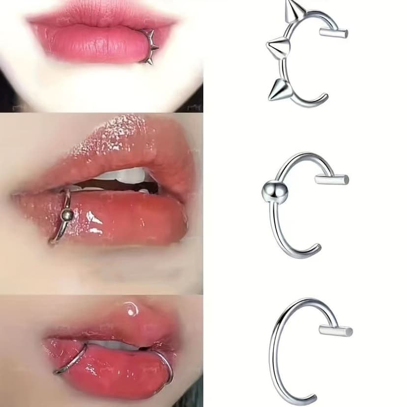 in stock European and American jewelry stainless steel non-hole fake lip ring lip clip cross-border e-commerce supply nose ring puncture jewelry lip nail