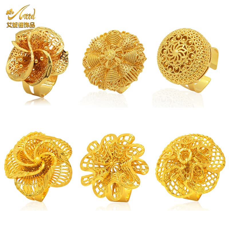 Enid Dubai Copper Gold Plated Ring African Jewelry Indian Bride Women's Opening Ring Jewelry Factory Wholesale