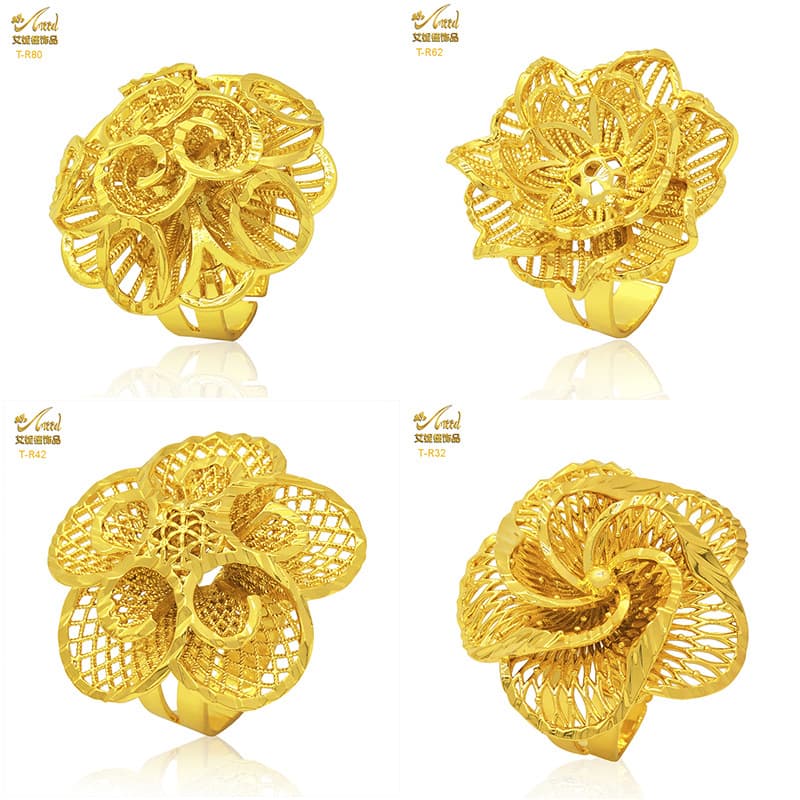 Ainide Women's Middle East Dubai 24k gold plated ring African bridal jewelry adjustable size ring manufacturer