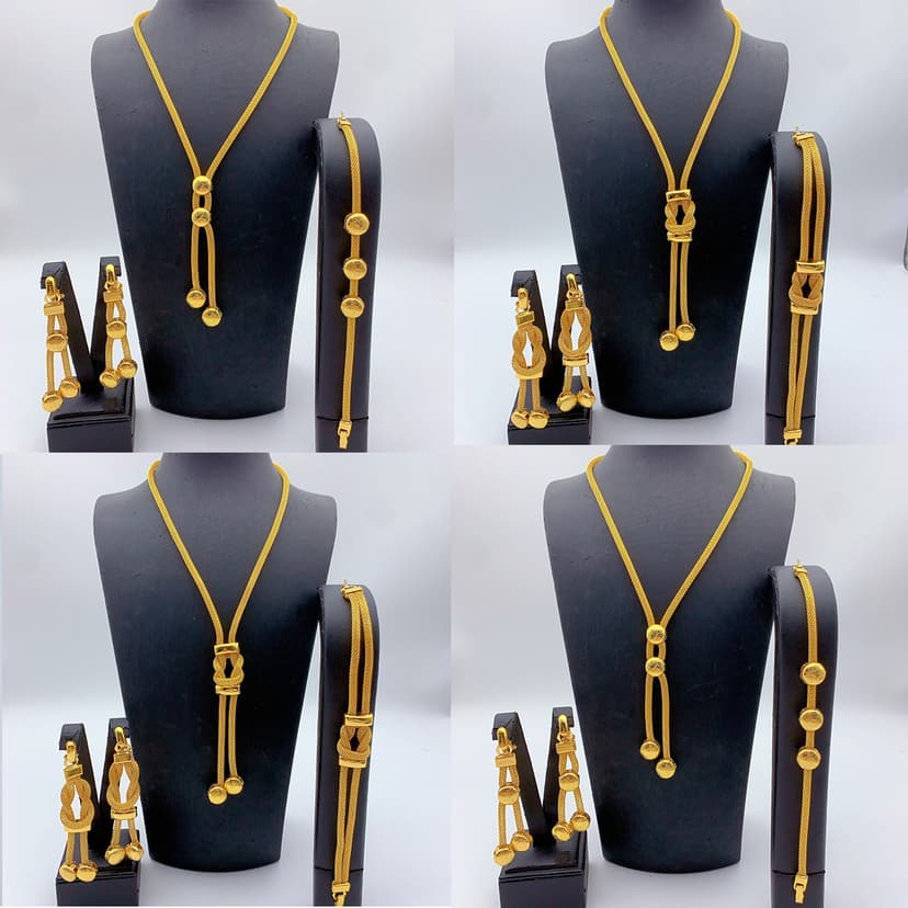 Cross-Border New Product Copper Alloy Gold-Plated Three-Piece Necklace Bracelet Earrings Middle East India Vietnam Bridal Accessories Jewelry