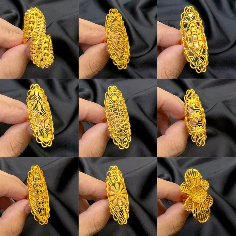 Cross-border Hot Sale Copper Gold Plated Hollow Middle East Dubai Bridal Ring Fashion Trend Sand Gold Hollow Flower Ring