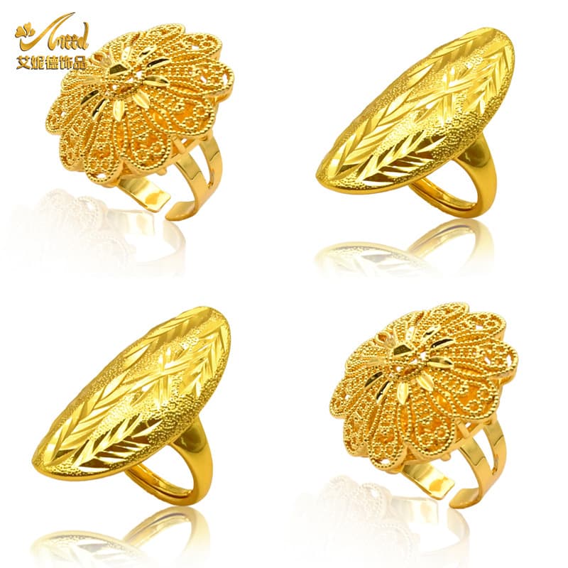 Cross-border new hot-selling hollow gold-plated ring Middle East Dubai flower women's fashion ring manufacturers in stock