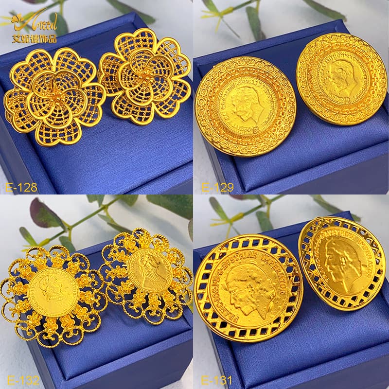 Middle East round brand portrait earrings Dubai Xinjiang sand gold alloy earrings brass gold plated bridal fashion flower earrings