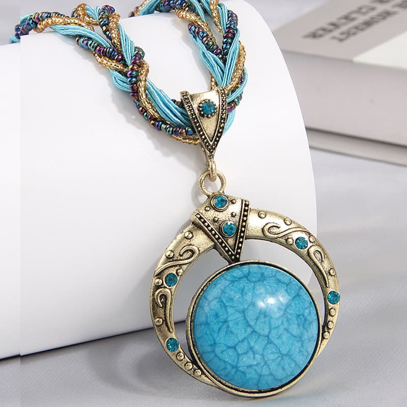 European and American Cross-border Fashion Bohemian Famous Ethnic Style Round Round Dream Pendant Simple Fine Rice Bead Temperament Ladies Necklace