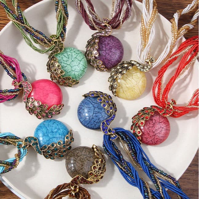 European and American Cross-border Fashion Famous Family Style Peacock Pendant Rice Bead Multi-layer Temperament Ladies Necklace