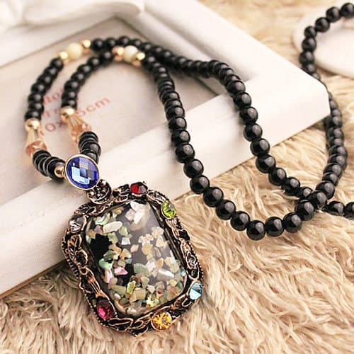 Korean Style Fashion Colorful Shell Pendant Accessories Crystal Beads Long Necklace Sweater Chain