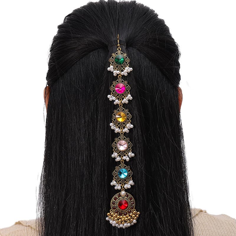 Europe and the United States cross-border fashion family style retro sparkling gem drop spike temperament ladies head chain