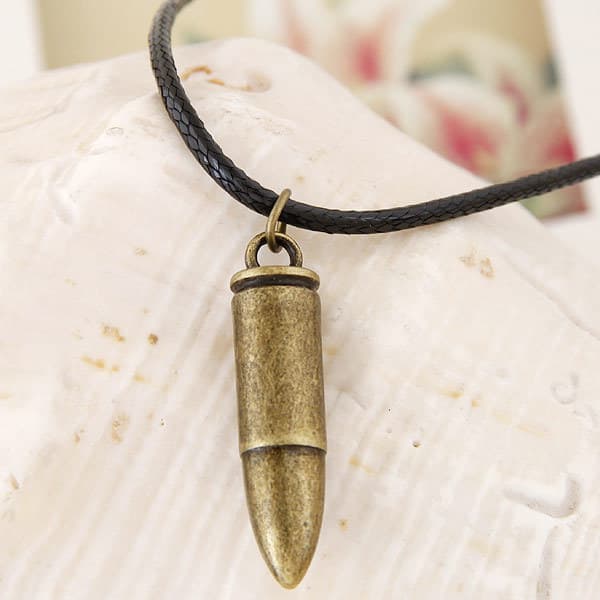 European and American Style Metal Bullet Head Leather Cord Necklace