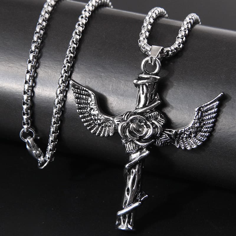 1 Fashion Metal Vintage Wings Cross Elegant Long Necklace