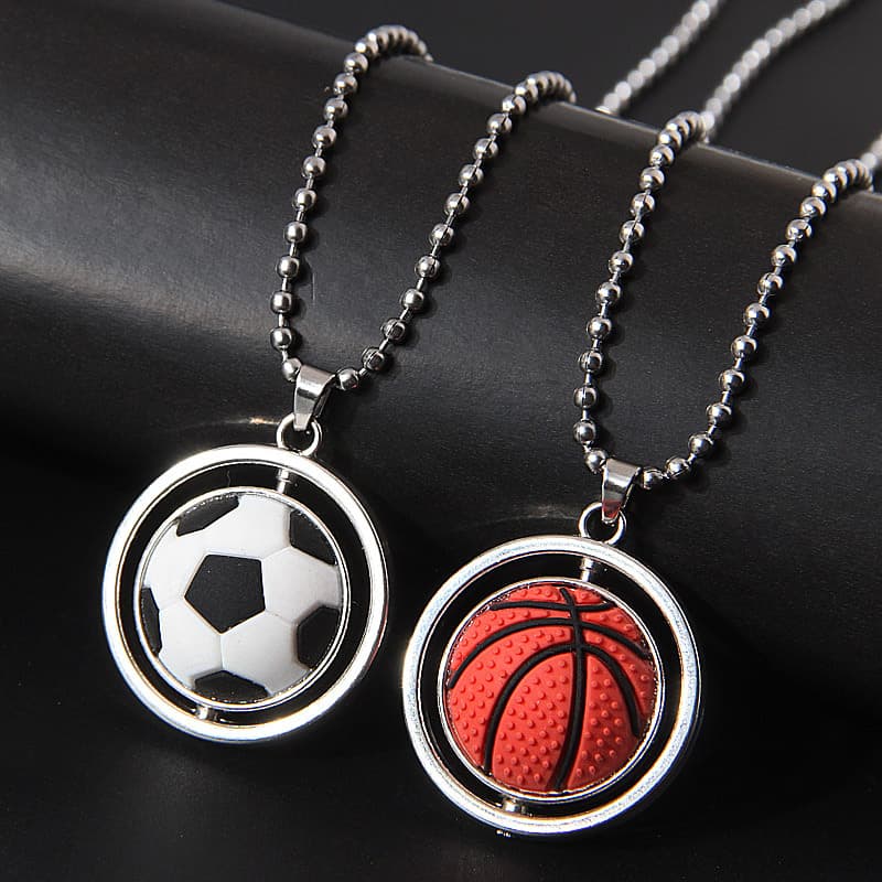 1 Piece of Fashionable Metal Rotatable Football Basketball Personalized Long Necklace for Men and Women