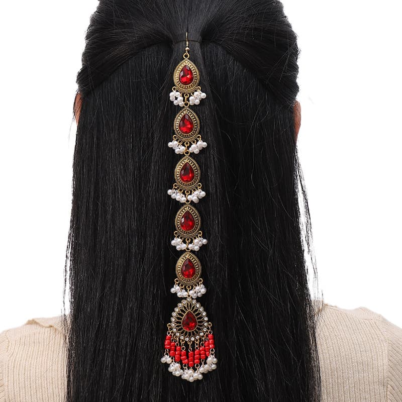 European and American Cross-border Fashion Ethnic Style Retro Shining Water Drop Pearl Elegant Ladies Head Chain