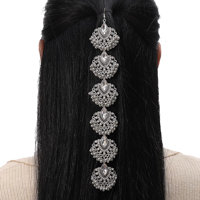 Europe and the United States cross-border fashion family style retro flash diamond fan-shaped horse eye shape drop spike temperament ladies head chain