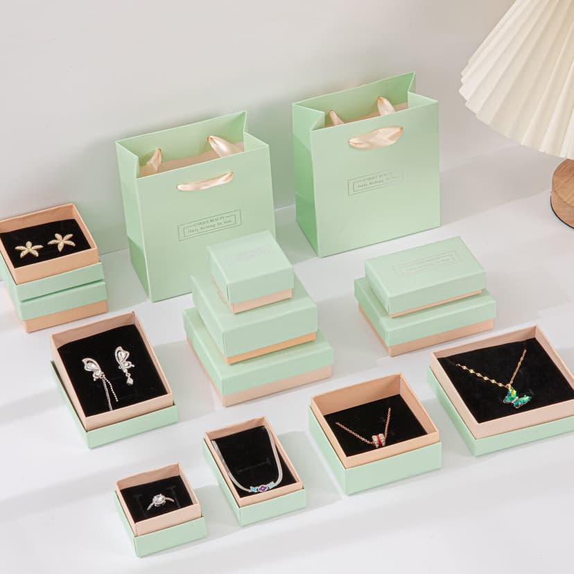 Green Pink Jewelry Packaging Box Heaven and Earth Cover Jewelry Storage Carton Ring Earrings Bracelet Necklace Gift Packaging Box