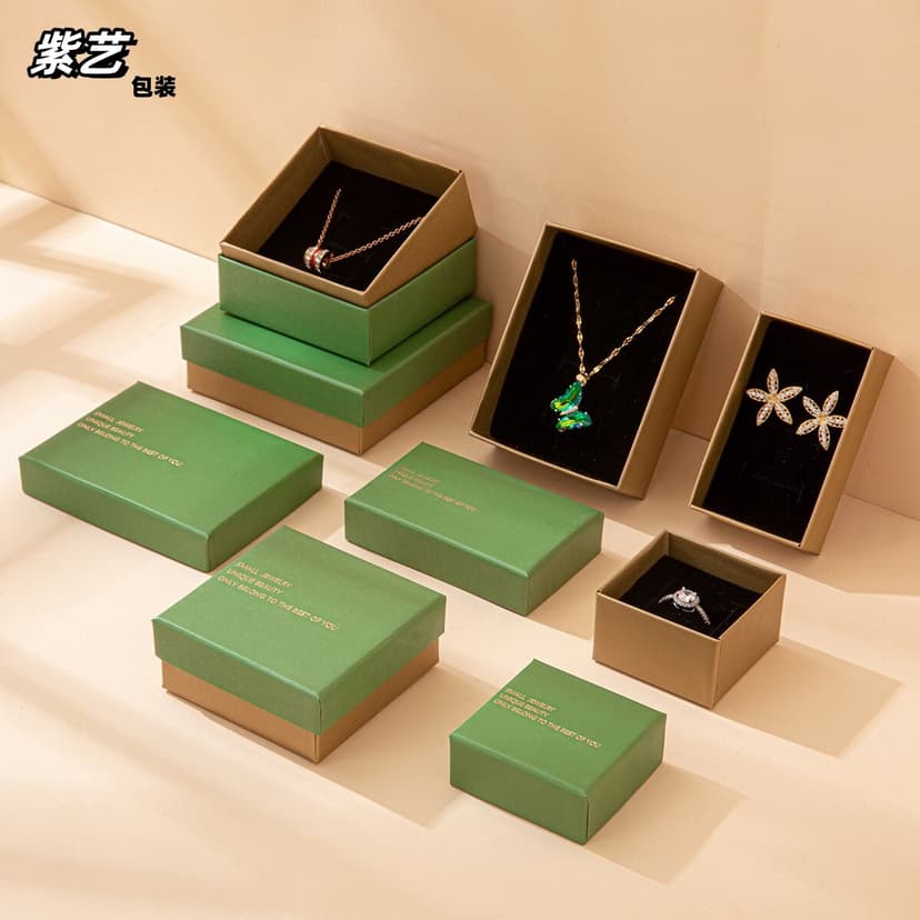 Ins Style Green Gold Bronzing Jewelry Packaging Box Necklace Box Earring Box Ring Box Tiandi Box Necklace Gift Box