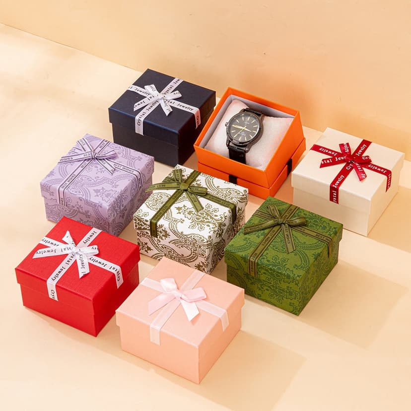 Factory Wholesale Small Fresh Watch Box Jewelry Packaging Box Bracelet Bow Gift Box Heaven and Earth Cover Gift Box