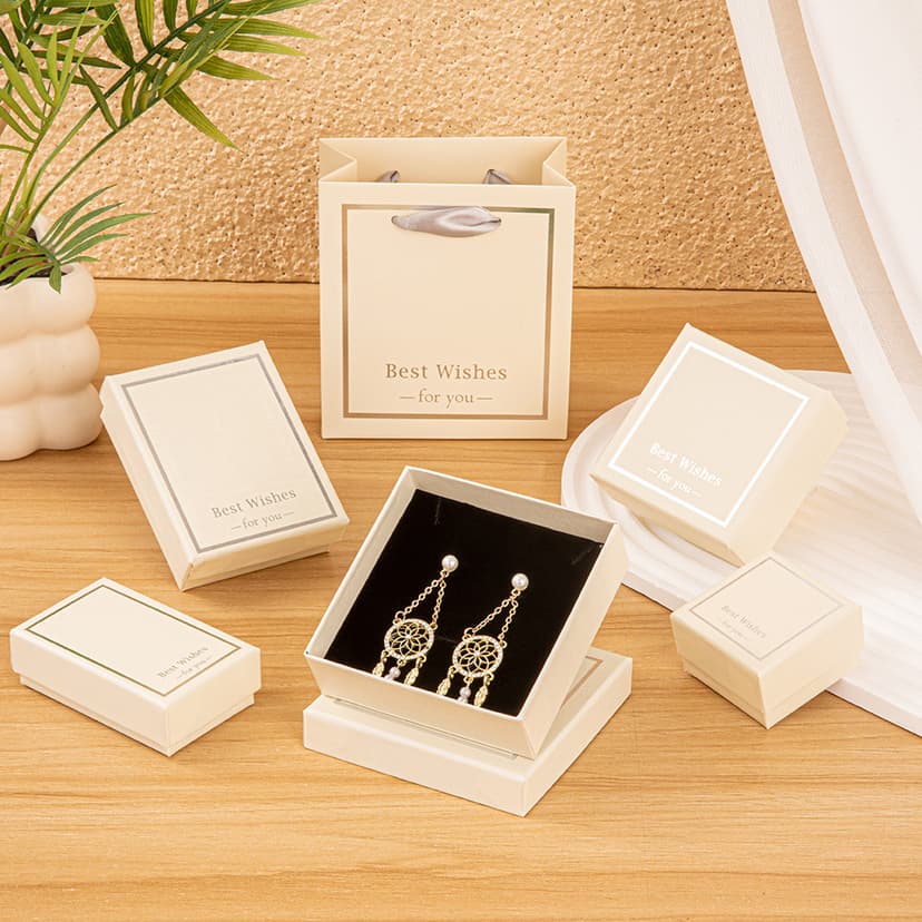 New Beige Jewelry Box Ring Necklace Box Jewelry Box Multi-Color Sky Bottom Cover Packaging Box Earring Box Wholesale