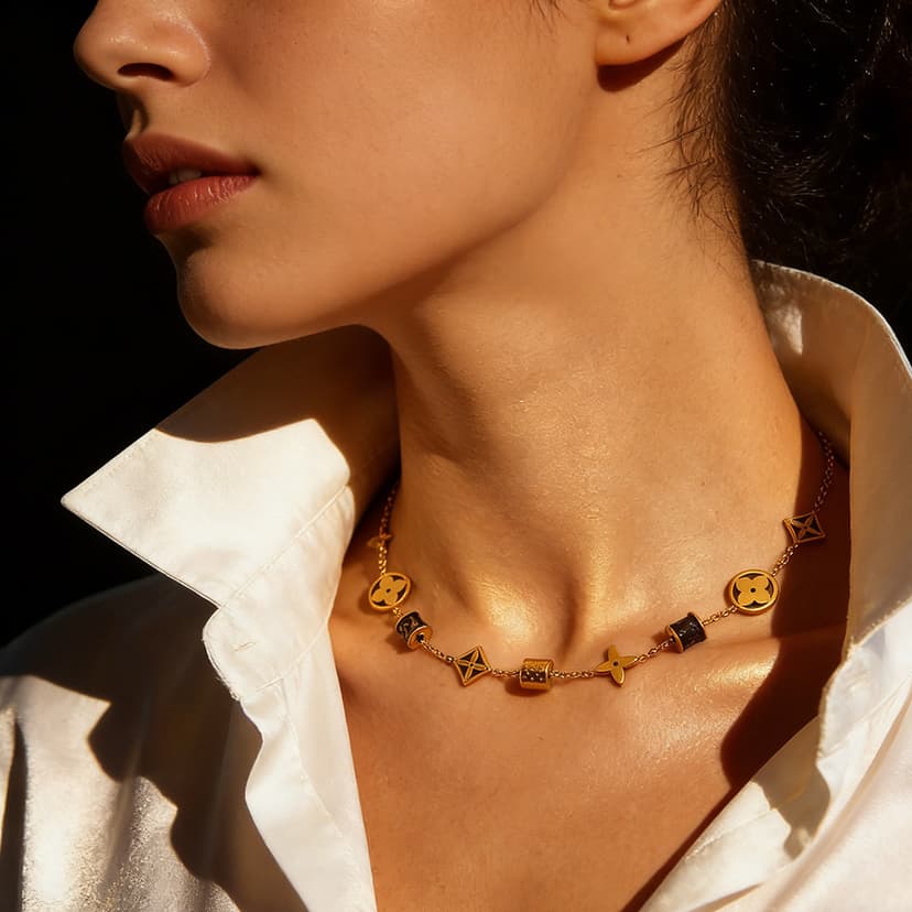 Europe and the United States cross-border wholesale women's high-end sense of women's non-fading jewelry presbyllic leather four-leaf flower women's titanium steel necklace