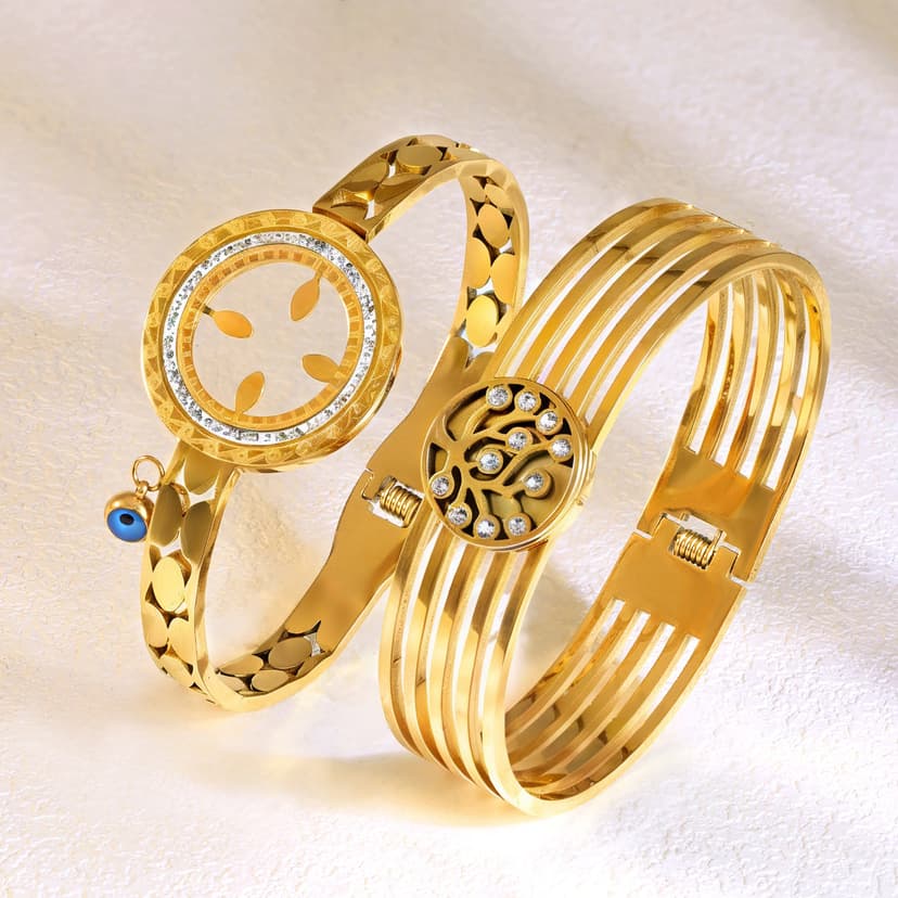 Cross-border wholesale European and American gold women's electroplating high-end sense jewelry non-fading jewelry women's wide titanium steel bracelet