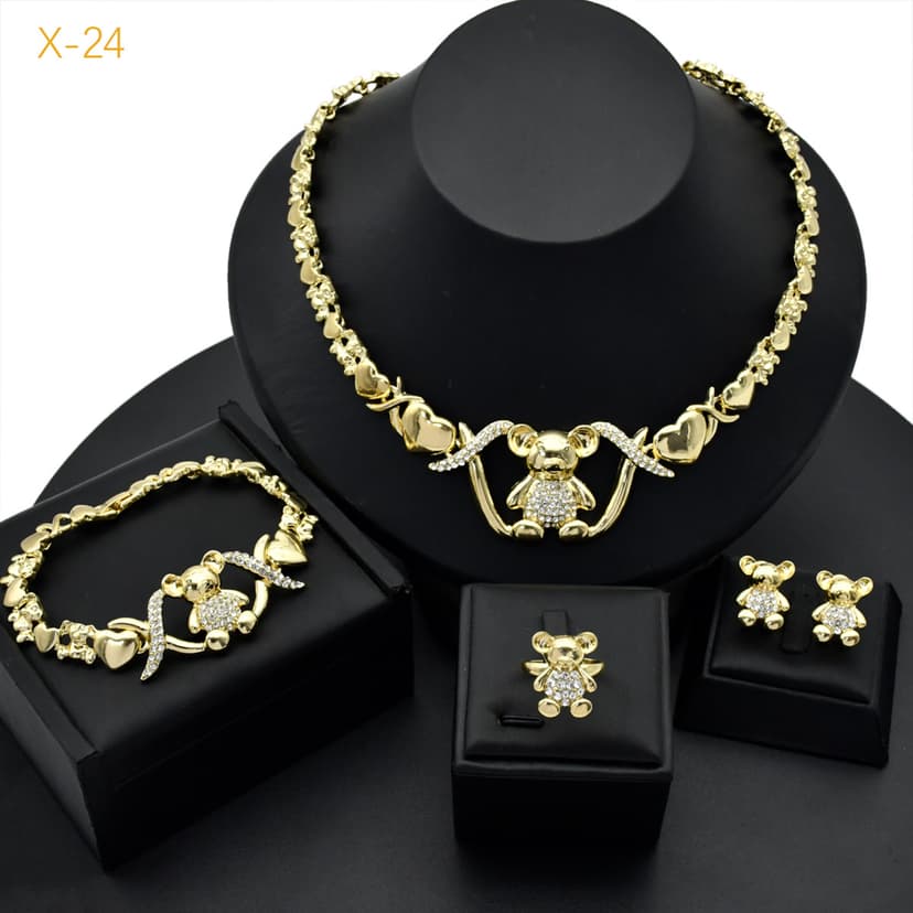 Cross-Border Hot-Selling 14K Gold-Plated Jewelry Set Dubai Bridal Necklace Bracelet Earrings Ring Four-Piece Set Wholesale