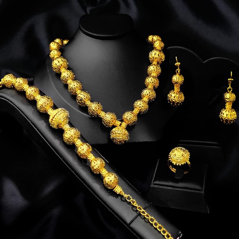 Cross-border bridal round beads four-piece suit niriya women's necklace earrings ring bracelet jewelry in stock wholesale