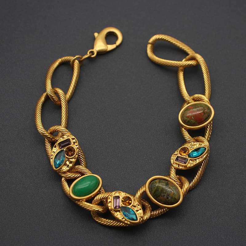 Mid-ancient jewelry gold-plated colored gem bracelet Qingdao factory direct supply jewelry bracelet niche mid-ancient style