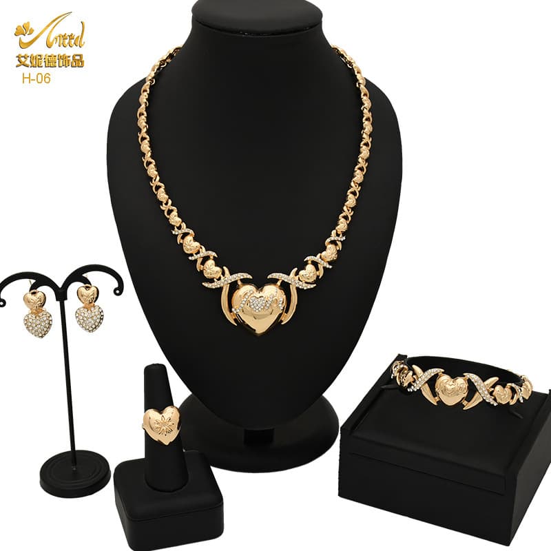 Cross-Border Shipping of Dubai 14K Gold Jewelry Sets, Middle Eastern Bridal Necklaces, Rings, Earrings, Bracelets, Four-Piece Sets Wholesale