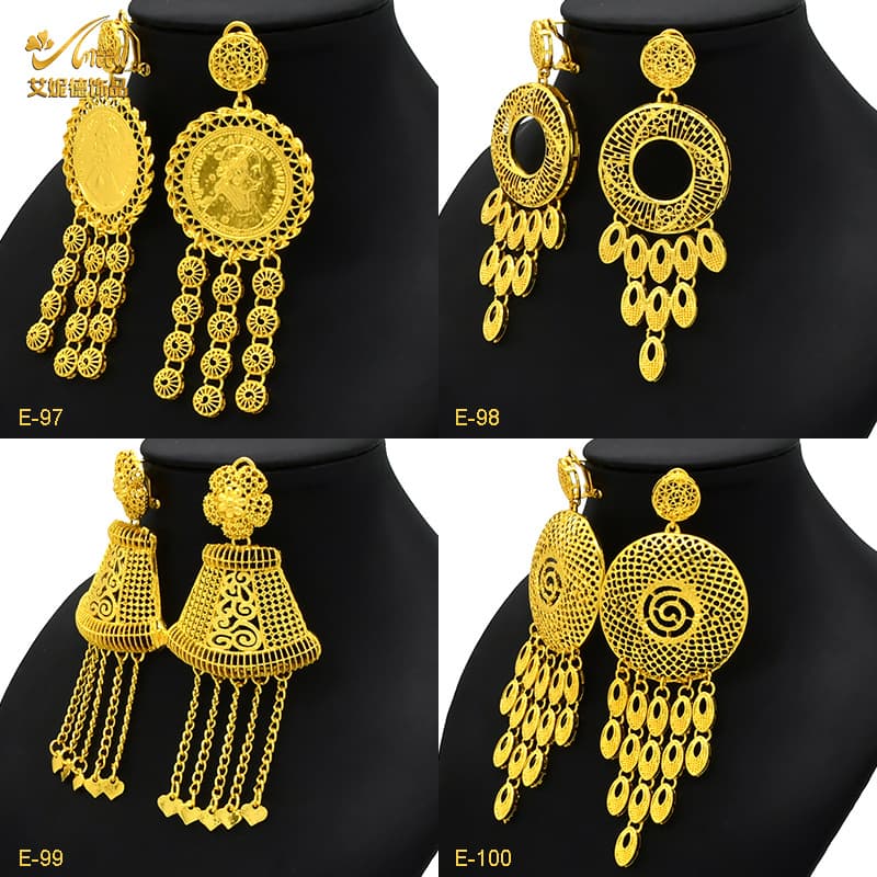 European and American retro gold-plated exaggerated earrings Middle East Dubai sand gold earrings coin tassel women's earrings cross-border wholesale