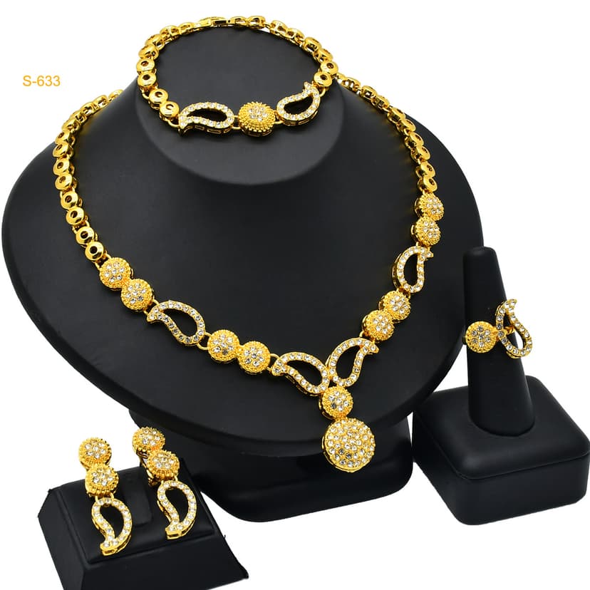 24K jewelry set necklace earrings bracelet ring popular Indian bridal jewelry suit factory direct sales