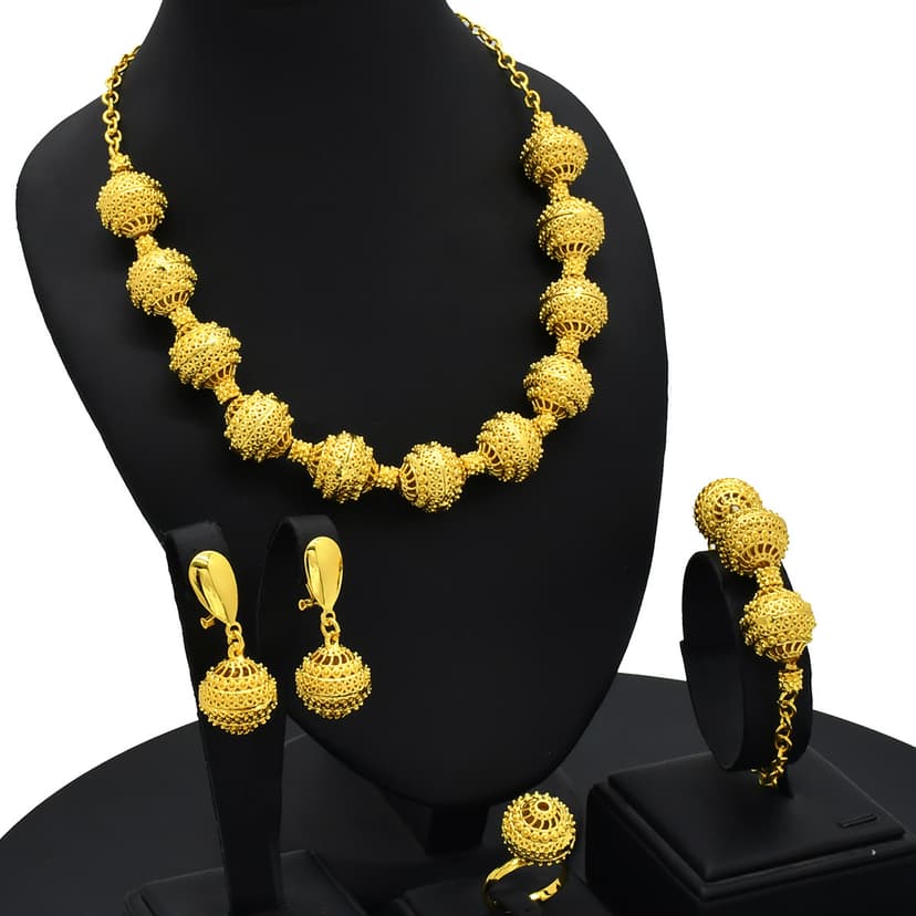Hot Middle East style big round beads pendant jewelry sand gold jewelry suit bridal jewelry necklace in stock wholesale
