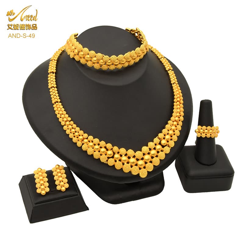 Cross Border Dubai Bride Necklace Earrings Ring Bracelet Four Piece Set Nigeria Women 24K Gold Jewelry Set