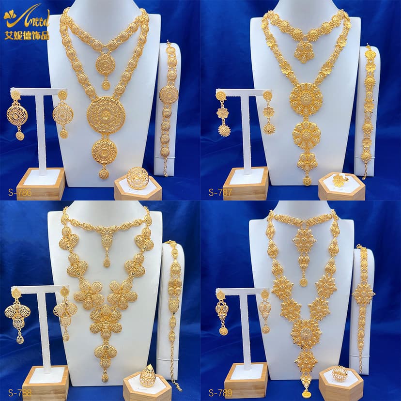 Middle East Dubai Hot Sale Gold Plated Jewelry suit Vietnam Bride Wedding Necklace Ring Earrings Bracelet Jewelry Wholesale
