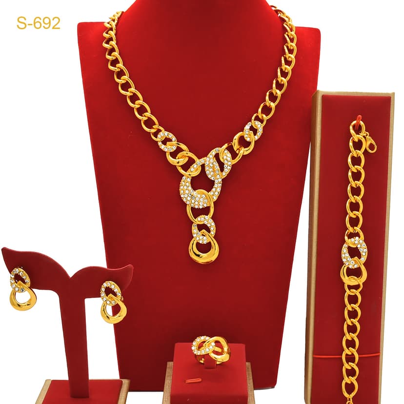 2024 Dubai 24k Gold Plated Jewelry suit Necklace Earrings Bracelet Ring Middle East Dubai Jewelry in stock Wholesale